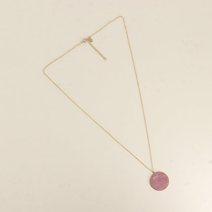 Collier - médaillon rond plat en pierre naturelle
