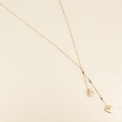 Lucky Y Necklace - clover, heart, natural stones
