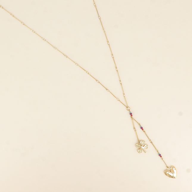 Collier Y Lucky - trèfle, coeur, pierres naturelles