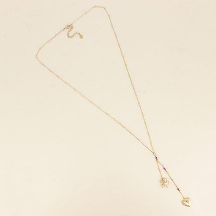 Lucky Y Necklace - clover, heart, natural stones