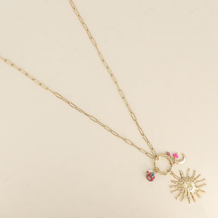 Necklace - sun, glazed ceramic bead, moon