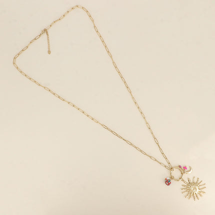 Necklace - sun, glazed ceramic bead, moon