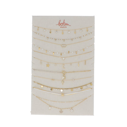 Kit de 22 (11+11) colliers - doré AB - prix moyen de 7€/pc - Présentoir offert