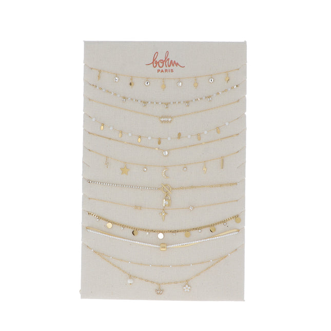Kit de 22 (11+11) colliers - doré AB - prix moyen de 7€/pc - Présentoir offert
