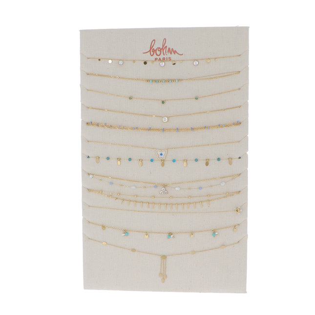 Kit de 24 (12+12) colliers - doré bleu - prix moyen de 5,90€/pc - Présentoir offert