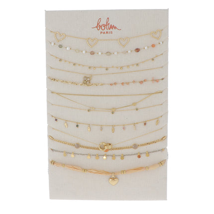 Kit de 24 (12+12) colliers - doré brun - prix moyen de 6€/pc - Présentoir offert
