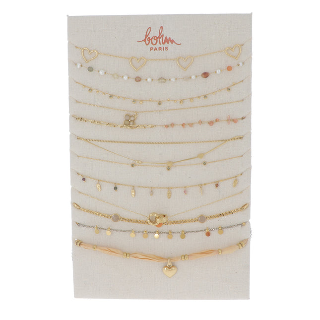 Kit de 24 (12+12) colliers - doré brun - prix moyen de 6€/pc - Présentoir offert