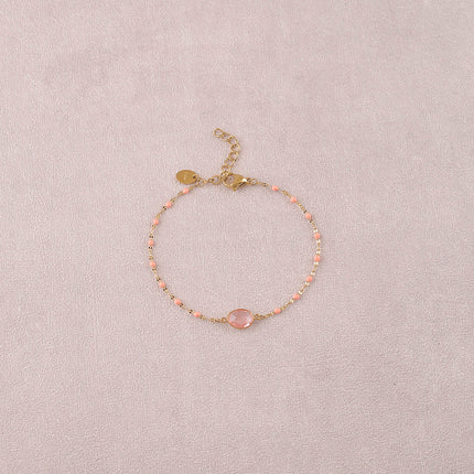 Bracelet Noelynn - chaîne émaillée, maille café de grain, pierre naturelle ovale