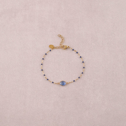 Bracelet Noelynn - chaîne émaillée, maille café de grain, pierre naturelle ovale