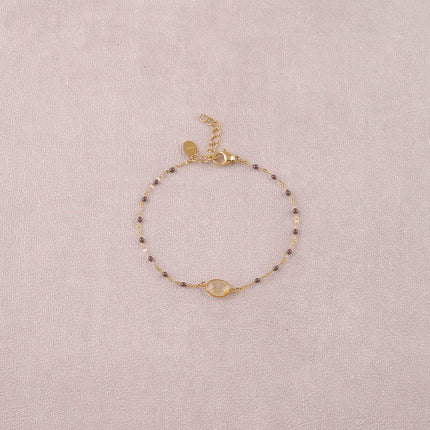 Bracelet Noelynn - chaîne émaillée, maille café de grain, pierre naturelle ovale