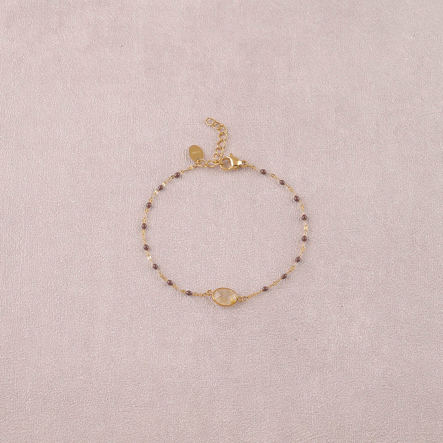 Noelynn Bracelet - enameled chain, coffee bean link, oval natural stone