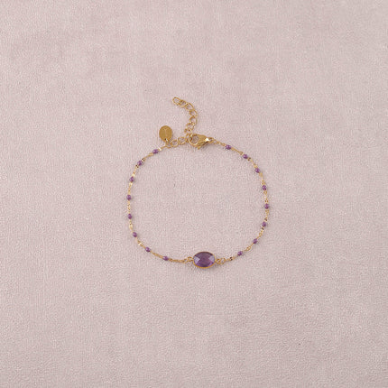 Bracelet Noelynn - chaîne émaillée, maille café de grain, pierre naturelle ovale