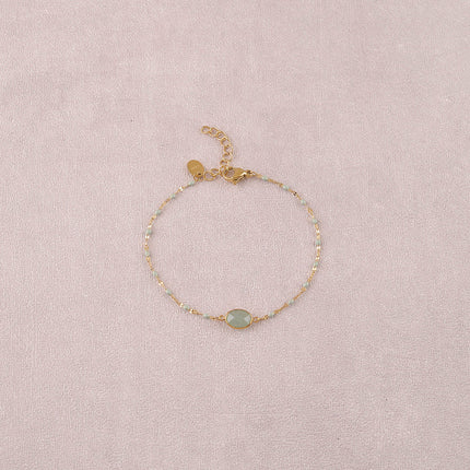 Bracelet Noelynn - chaîne émaillée, maille café de grain, pierre naturelle ovale