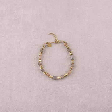 Bracelet sur câble Isaline - perles en acier et pierres naturelles