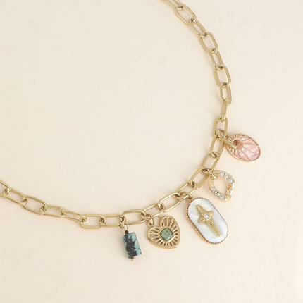 Collier - breloques (pierres naturelles, étoile, coeur)