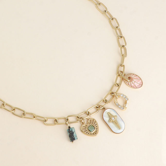Collier - breloques (pierres naturelles, étoile, coeur)