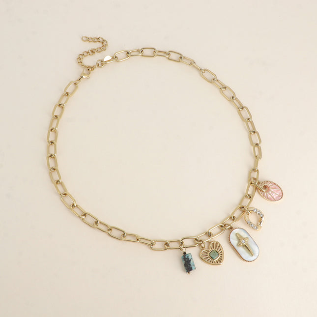 Collier - breloques (pierres naturelles, étoile, coeur)