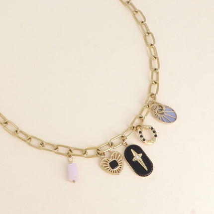 Collier - breloques (pierres naturelles, étoile, coeur)
