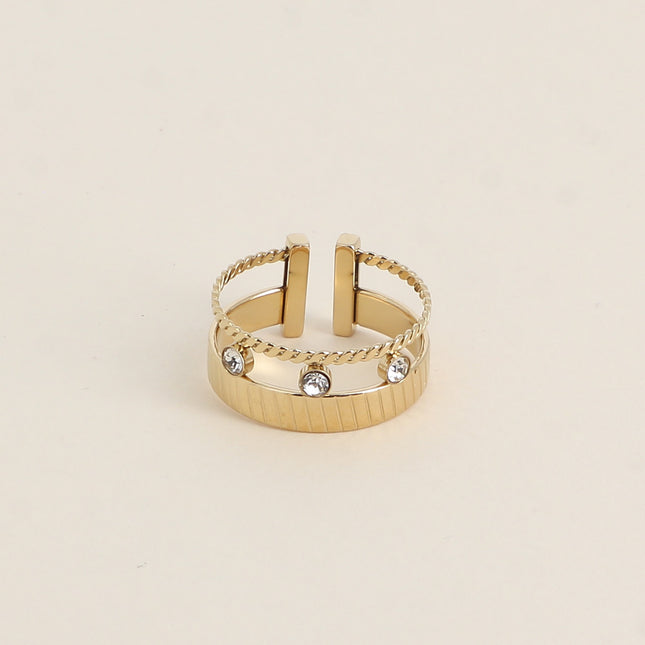 Bague - anneau strié et 3 cristaux