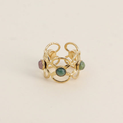 Bague Zinia - 5 motifs floraux ajourés et de pierres naturelles
