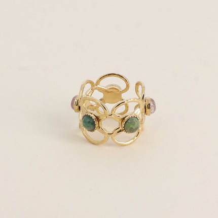 Bague Zinia - 5 motifs floraux ajourés et de pierres naturelles