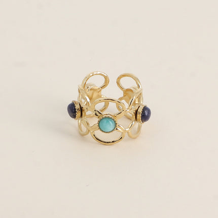 Bague Zinia - 5 motifs floraux ajourés et de pierres naturelles