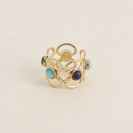 Bague Zinia - 5 motifs floraux ajourés et de pierres naturelles