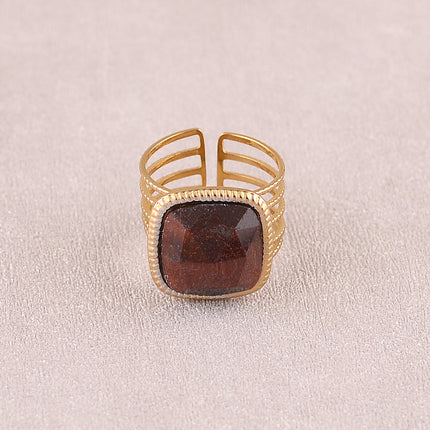 Bague large - 5 rangs martelés et pierre naturelle carrée