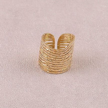 Bague large Vandelor - 11 anneaux texturés ondulés