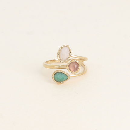 Bague ouverte - 3 rangs et pierres naturelles
