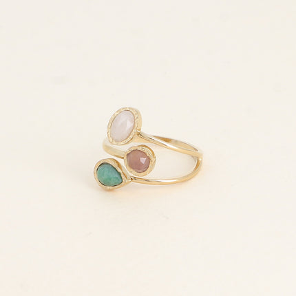 Bague ouverte - 3 rangs et pierres naturelles