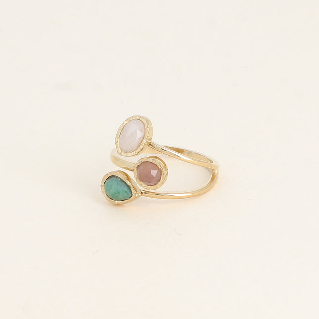 Open ring - 3 rows and natural stones