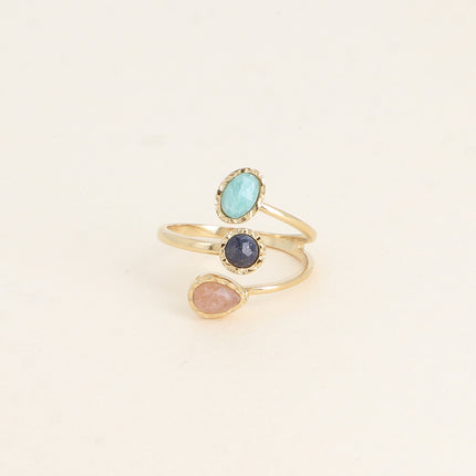 Bague ouverte - 3 rangs et pierres naturelles