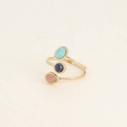 Bague ouverte - 3 rangs et pierres naturelles