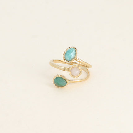 Bague ouverte - 3 rangs et pierres naturelles