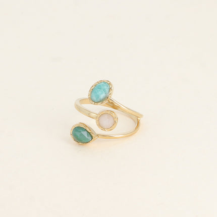 Bague ouverte - 3 rangs et pierres naturelles