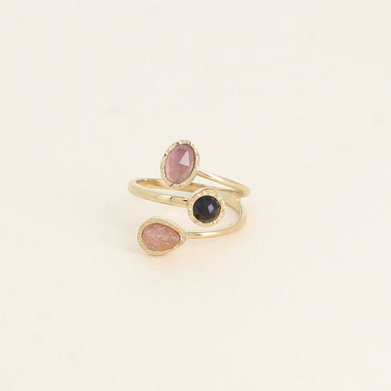 Bague ouverte - 3 rangs et pierres naturelles