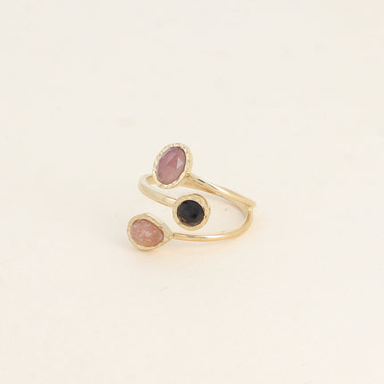 Bague ouverte - 3 rangs et pierres naturelles