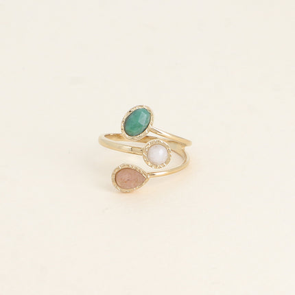 Bague ouverte - 3 rangs et pierres naturelles