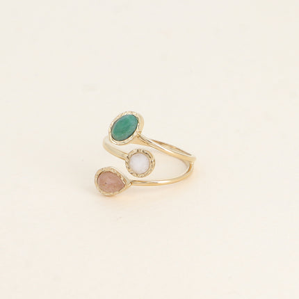 Bague ouverte - 3 rangs et pierres naturelles