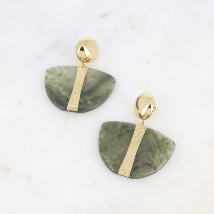 Dangle earrings - steel cabochon, textured bar, piece of colored resin