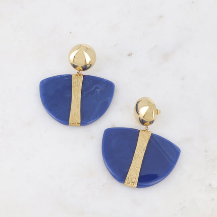 Dangle earrings - steel cabochon, textured bar, piece of colored resin