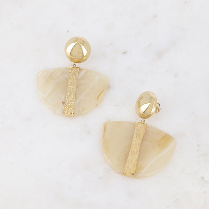 Dangle earrings - steel cabochon, textured bar, piece of colored resin