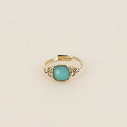 Bague fine Maréa - pierre naturelle carrée et oxydes de zirconium
