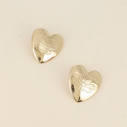 Boucles puces Lovea - coeur et fleurs gravées