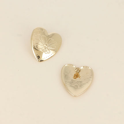 Boucles puces Lovea - coeur et fleurs gravées