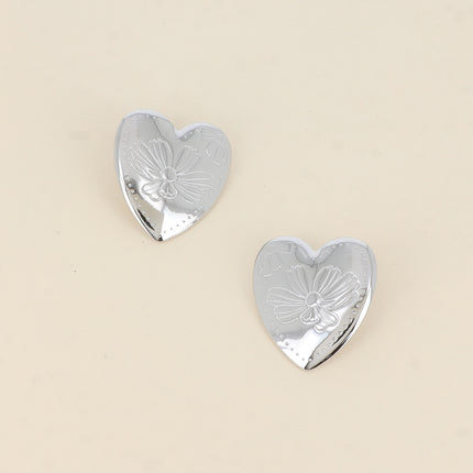 Boucles puces Lovea - coeur et fleurs gravées