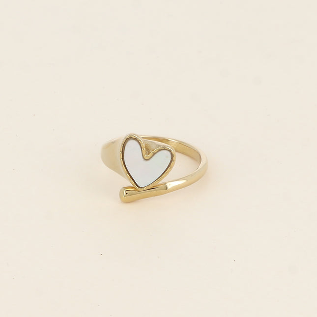 Open ring - mother-of-pearl heart and stem