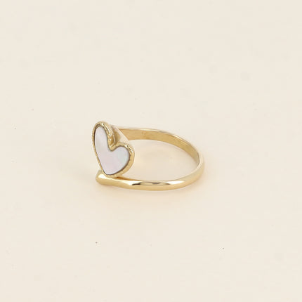 Open ring - mother-of-pearl heart and stem