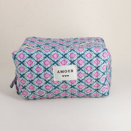 Grande trousse - AMOUR, 3 coeurs, motifs - 23 x 12 cm
